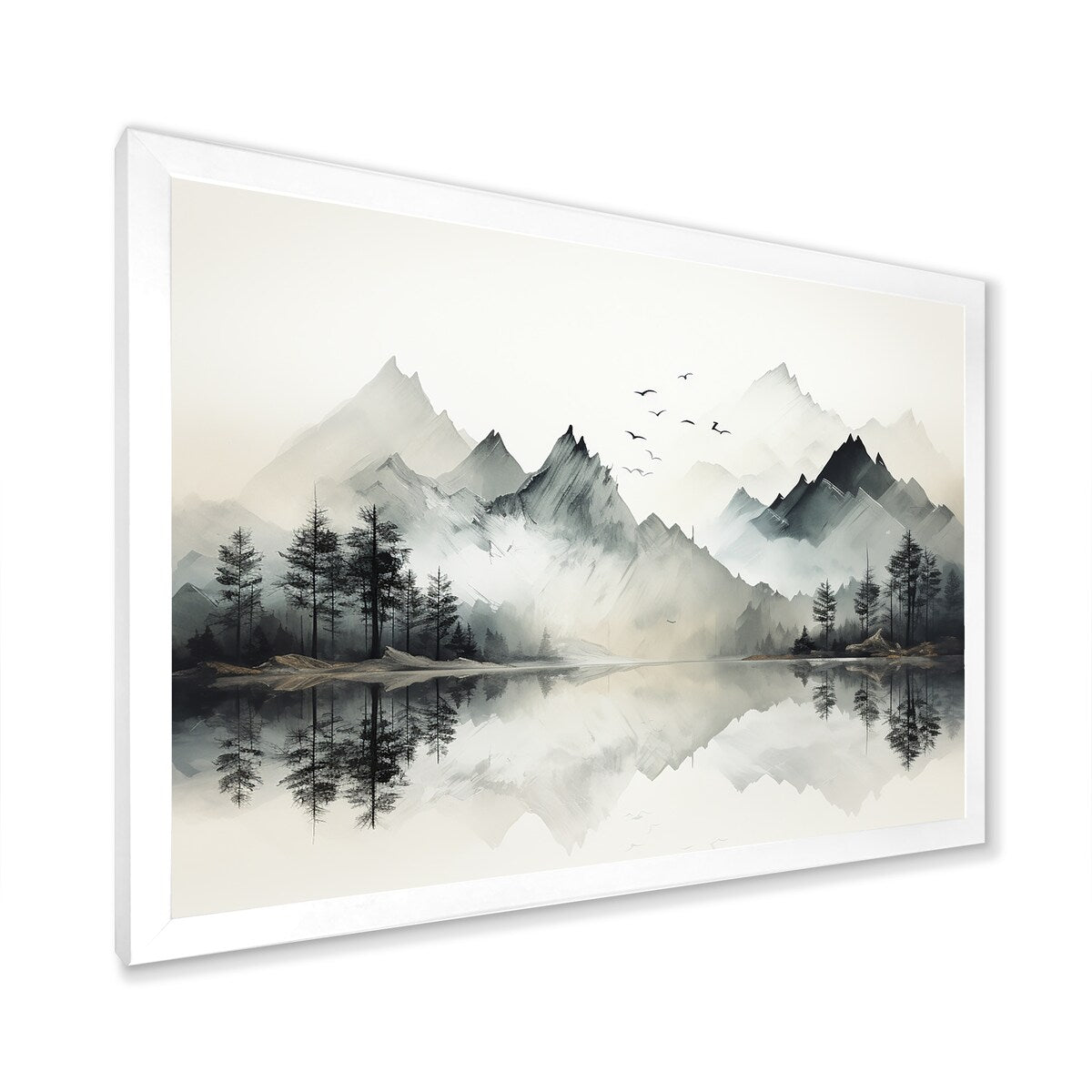 Designart Watercolor Lake And Forest Dream I Landscape Mountains Framed Canvas Wall Art