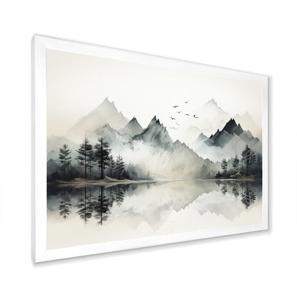Designart Watercolor Lake And Forest Dream I Landscape Mountains Framed Canvas Wall Art