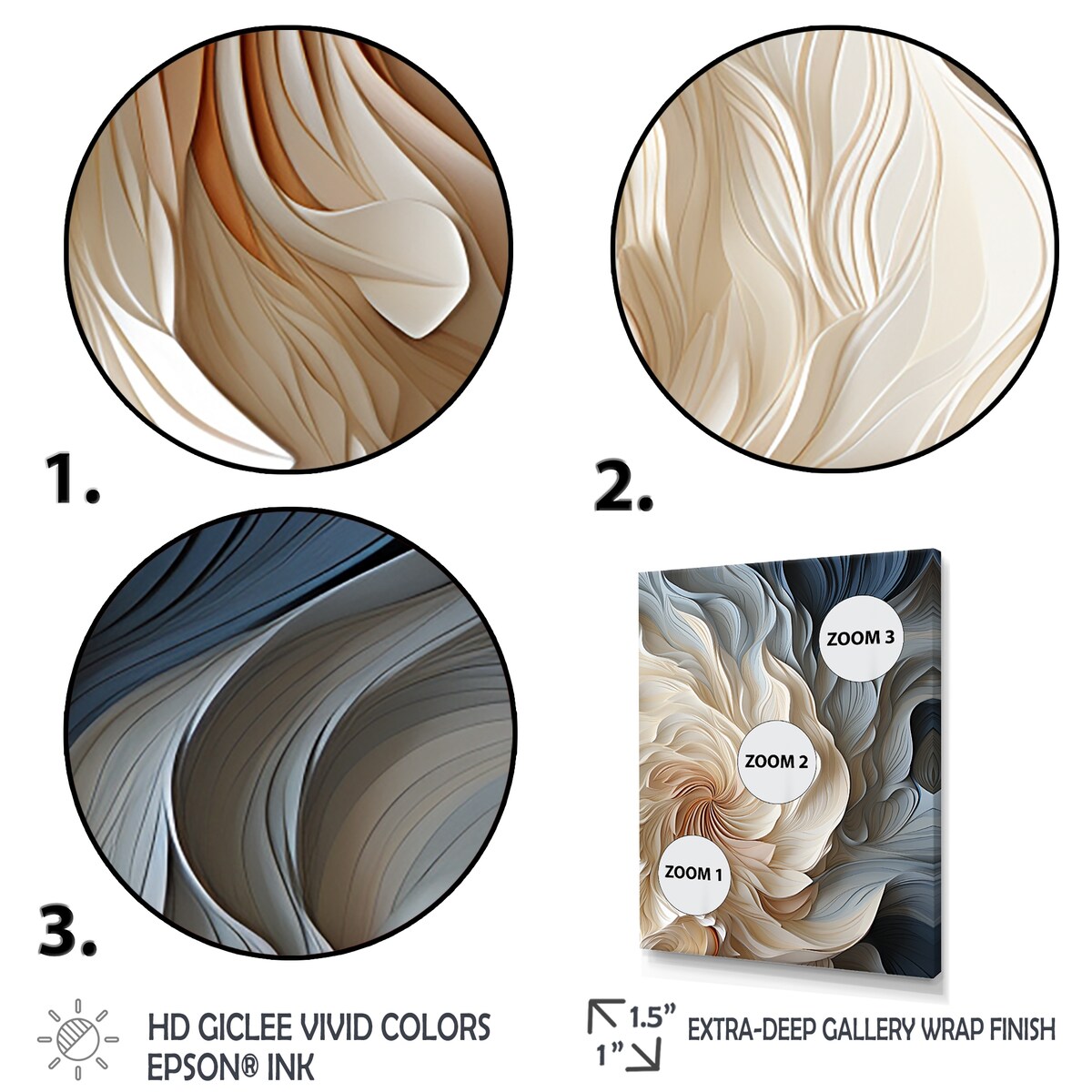 Designart White And Blue Feather Spiral II Abstract Geometric Wall Art Blue - Modern Wrapped Canvas For Hallway Décor