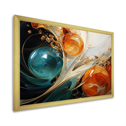 Designart White Blue And Orange Ink Storm III Abstract Painting Blue Wall Decor Modern Bedroom Framed Canvas Wall Art