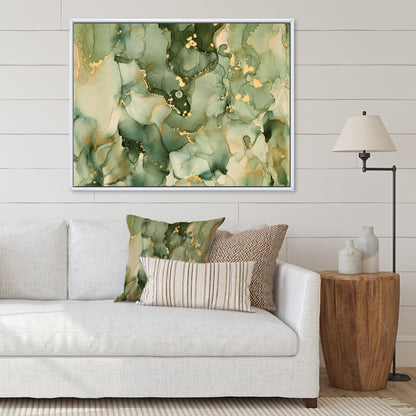 Designart Green Luxury Abstract Fluid Art I Modern Framed Canvas Wall Art Print