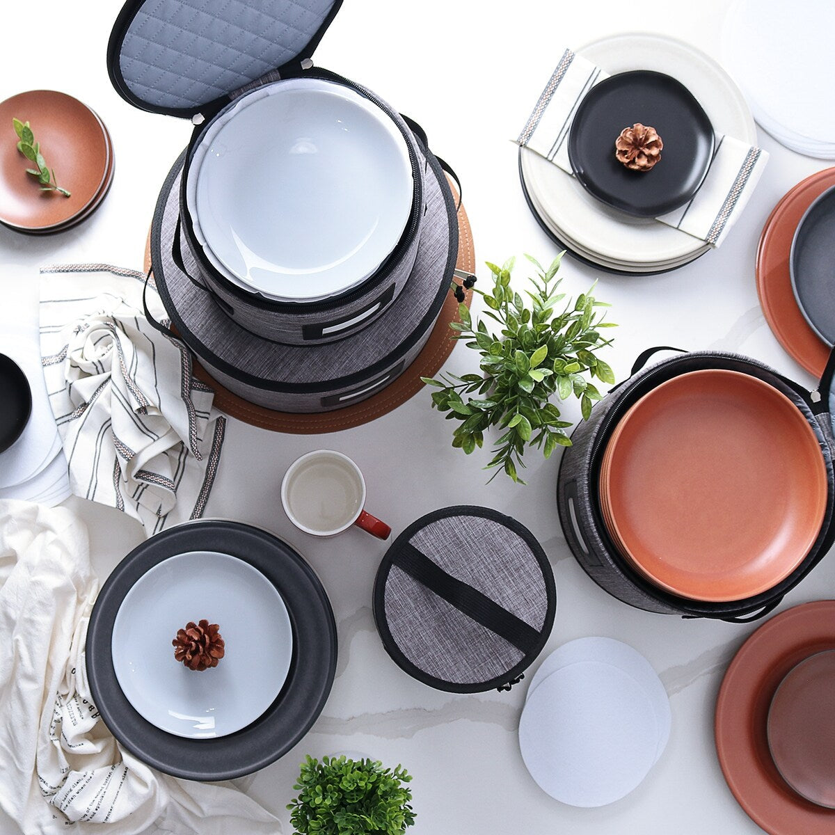 StorageBud Dinnerware Storage Containers - Stackable Holders for Plates, Cups, Flatware, Stemware, & Platter Sets