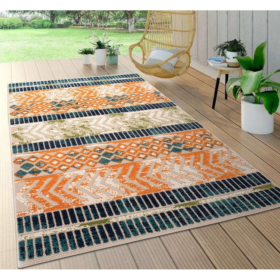 World Rug Gallery Distressed Geometric Indoor/Outdoor Area Rug
