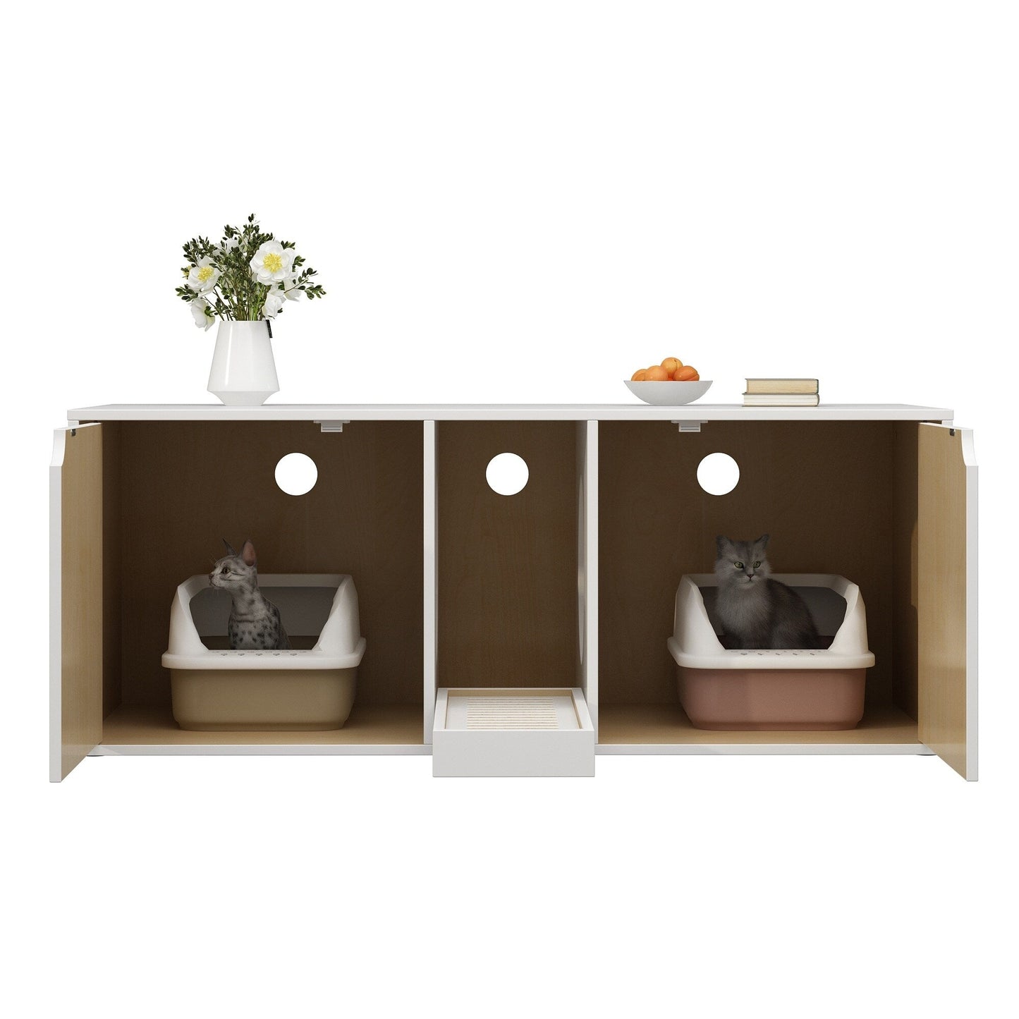Dual-Compartment Cat Litter Box Enclosure Multi-Functional Furniture