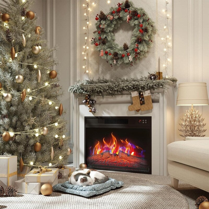 Foyer électrique encastrable avec chauffage réglable, luminosité, minuterie et protection contre la surchauffe, 1 400 W, homologué CSA