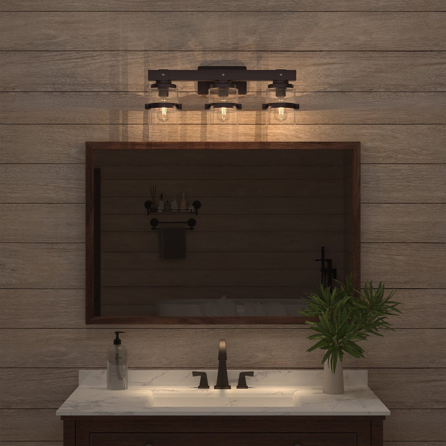 ExBrite Farmhouse 3-lights Bathroom Dimmable Iron Black Vanity Lights Wall Sconces