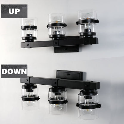 ExBrite Farmhouse 3-lights Bathroom Dimmable Iron Black Vanity Lights Wall Sconces