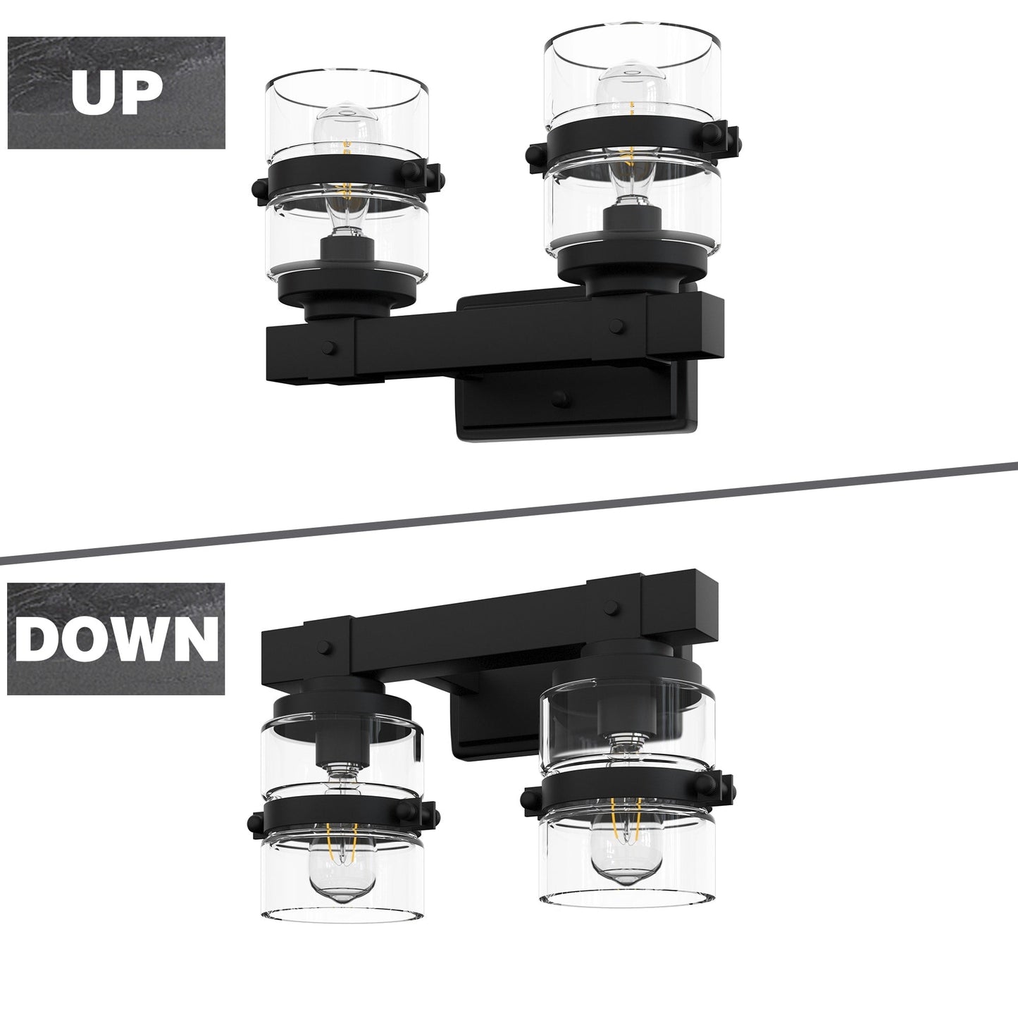 ExBrite Farmhouse 3-lights Bathroom Dimmable Iron Black Vanity Lights Wall Sconces