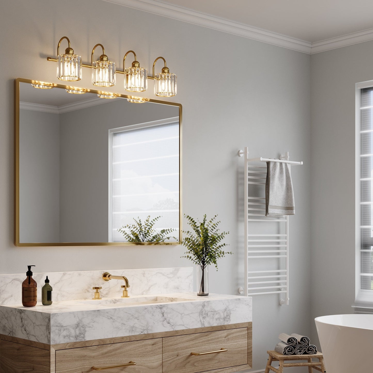 ExBrite Modern Rose Gold 1/2/3/4/5-light Bathroom Dimmable Crystal Vanity Lights Wall Sconces