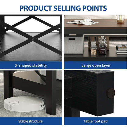 Farmhouse Coffee Table with Storage 2-Tier Center Table for Living Room