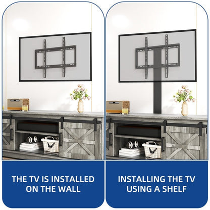 Meuble TV Farmhouse pouvant accueillir jusqu'à 65 téléviseurs avec portes et étagères ouvertes Console multimédia Prise de courant