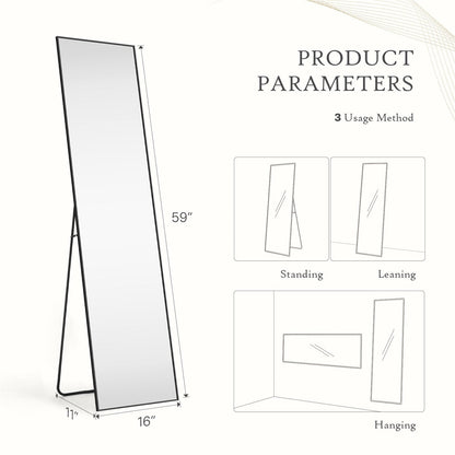 Full Length Mirror with Stand, Floor Mirror with Aluminum Alloy Frame for Bedroom, Standing Full Body Mirror for Wall, Cloakroom