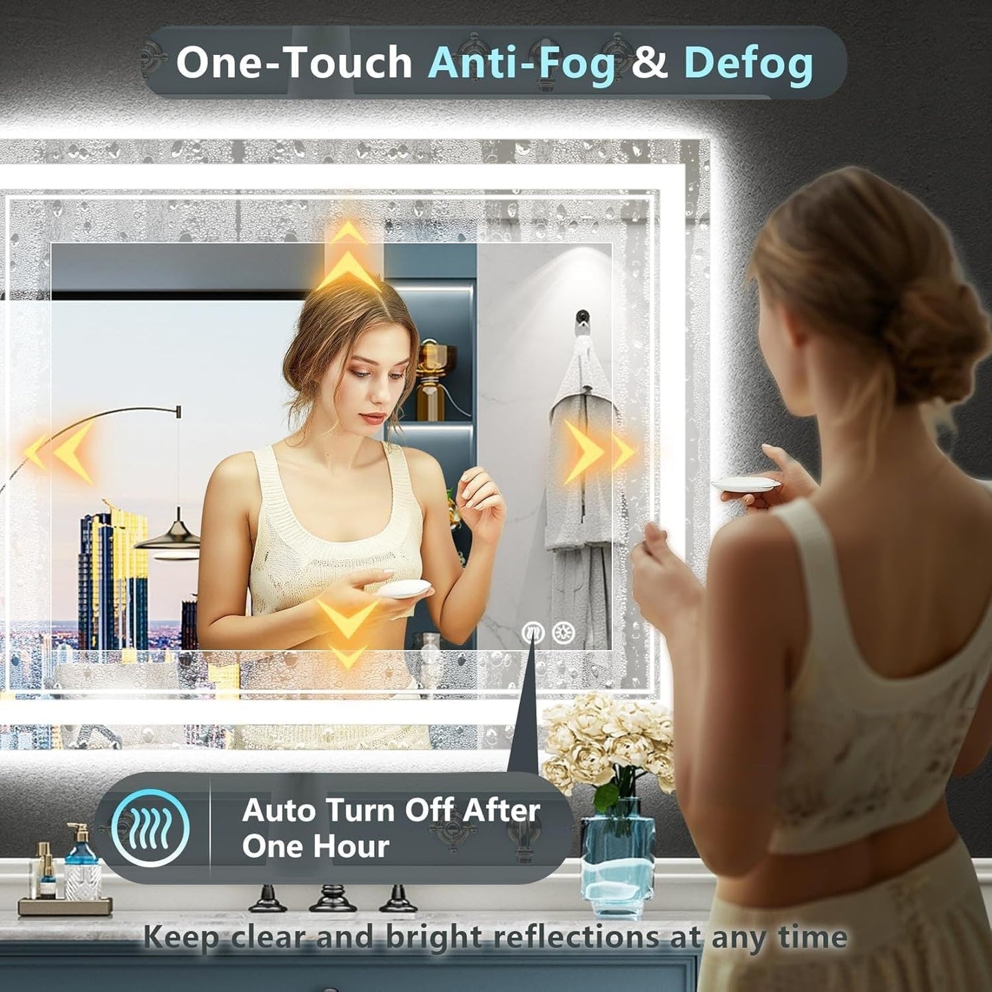 Full Size Front & Back LED Lighted Anti-fog Tempered Glass Wall Bathroom Vanity Mirror