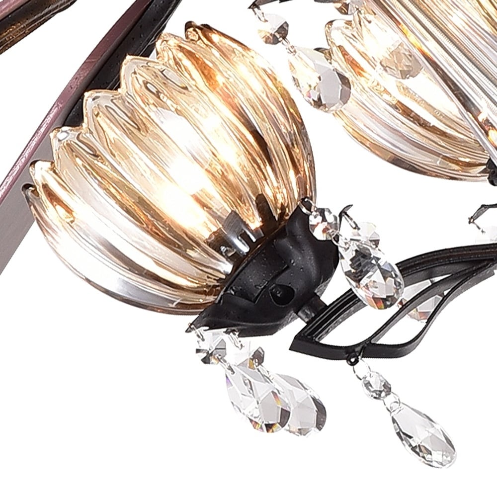 Ventilateur de plafond Garlow noir mat à 5 pales avec lustre en cristal et coupelles en forme de fleurs (télécommande incluse) - 52 pouces de diamètre