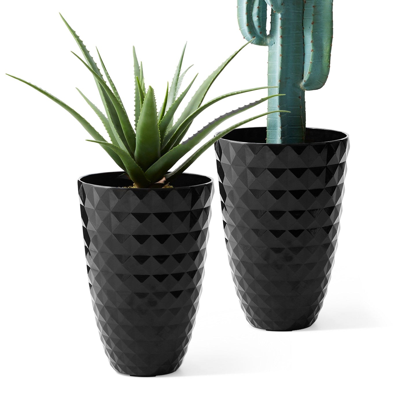 Glitzhome 19.75 H Eco-Friendly Oversized Faux Ceramic Diamond Textured Tall Planter Porch Flowerpot (Set of 2)