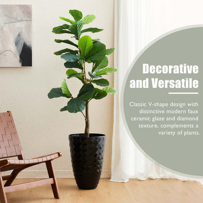 Glitzhome 19.75 H Eco-Friendly Oversized Faux Ceramic Diamond Textured Tall Planter Porch Flowerpot (Set of 2)