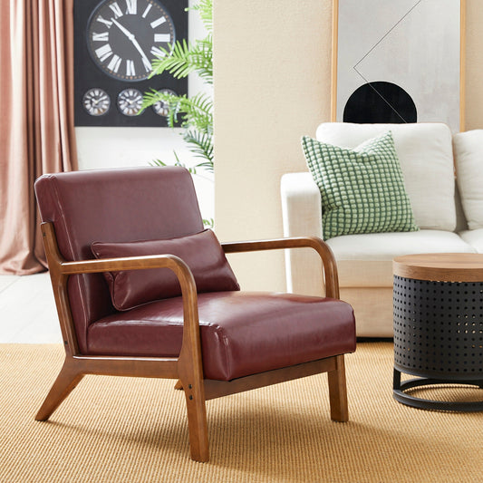 Fauteuil d'appoint moderne en cuir synthétique Glitzhome 30,75 po de hauteur, style milieu de siècle, avec coussin – 25,75 po de largeur x 33,75 po de profondeur x 30,75 po de hauteur