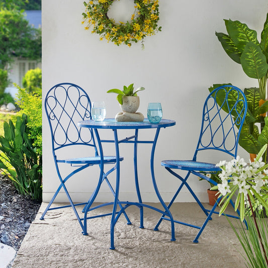 Ensemble bistrot pliant d'extérieur en métal Glitzhome 3 pièces avec table et chaises