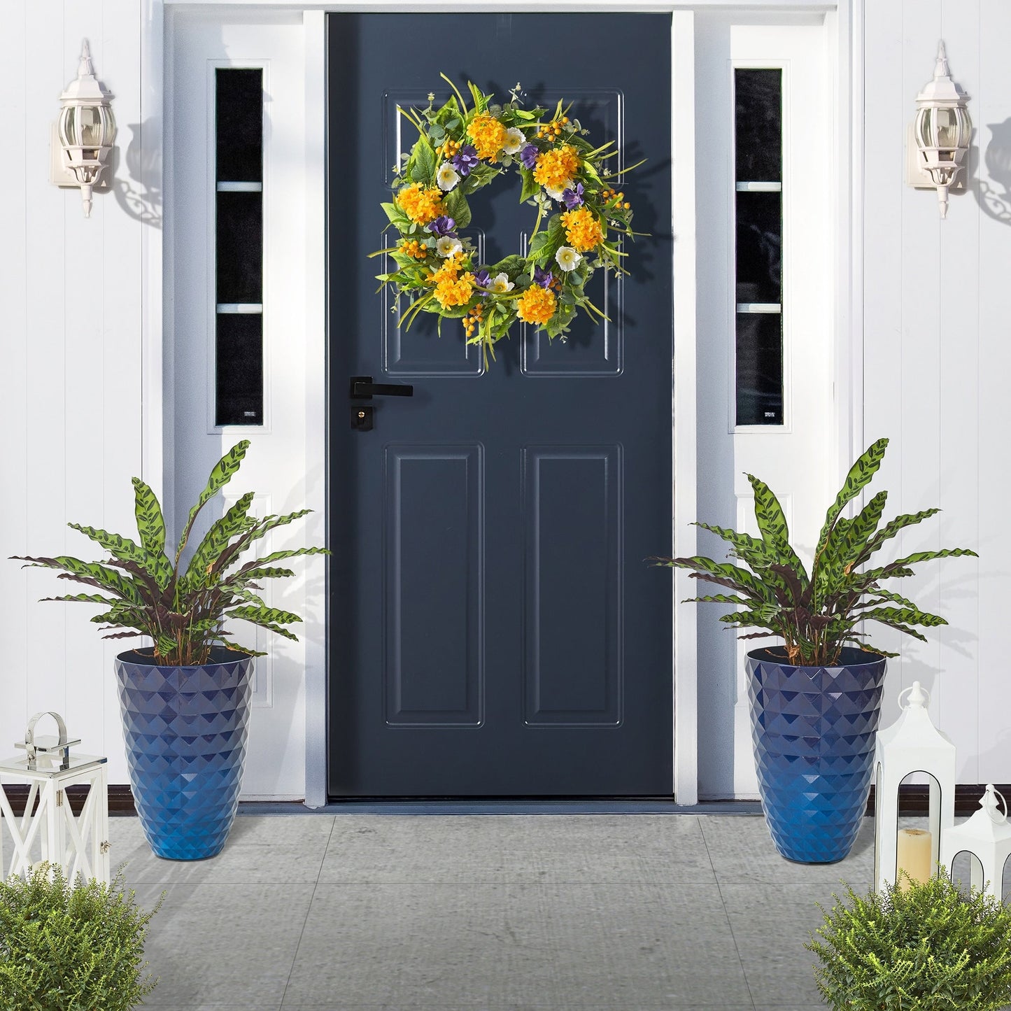 Glitzhome 19.75 H Eco-Friendly Oversized Faux Ceramic Diamond Textured Tall Planter Porch Flowerpot (Set of 2)