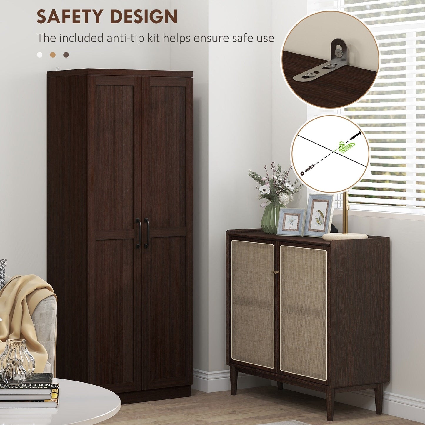 HOMCOM 63 Garde-manger de cuisine à 2 portes, meuble de rangement indépendant avec étagères à 5 niveaux et 2 étagères réglables pour salle à manger