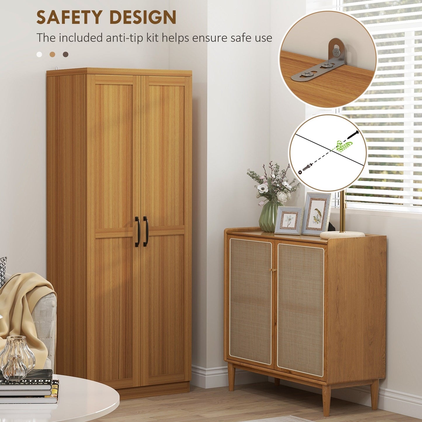 HOMCOM 63 Garde-manger de cuisine à 2 portes, meuble de rangement indépendant avec étagères à 5 niveaux et 2 étagères réglables pour salle à manger