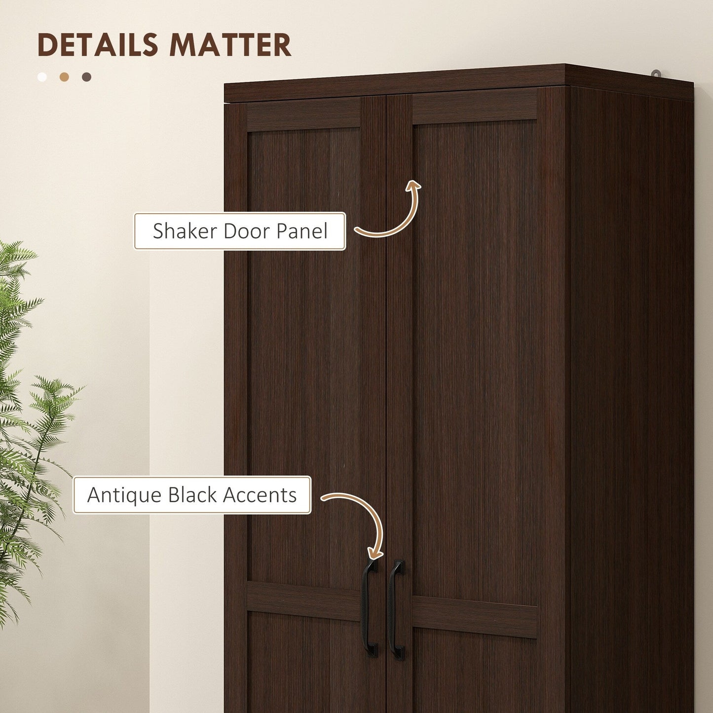 HOMCOM 63 Garde-manger de cuisine à 2 portes, meuble de rangement indépendant avec étagères à 5 niveaux et 2 étagères réglables pour salle à manger