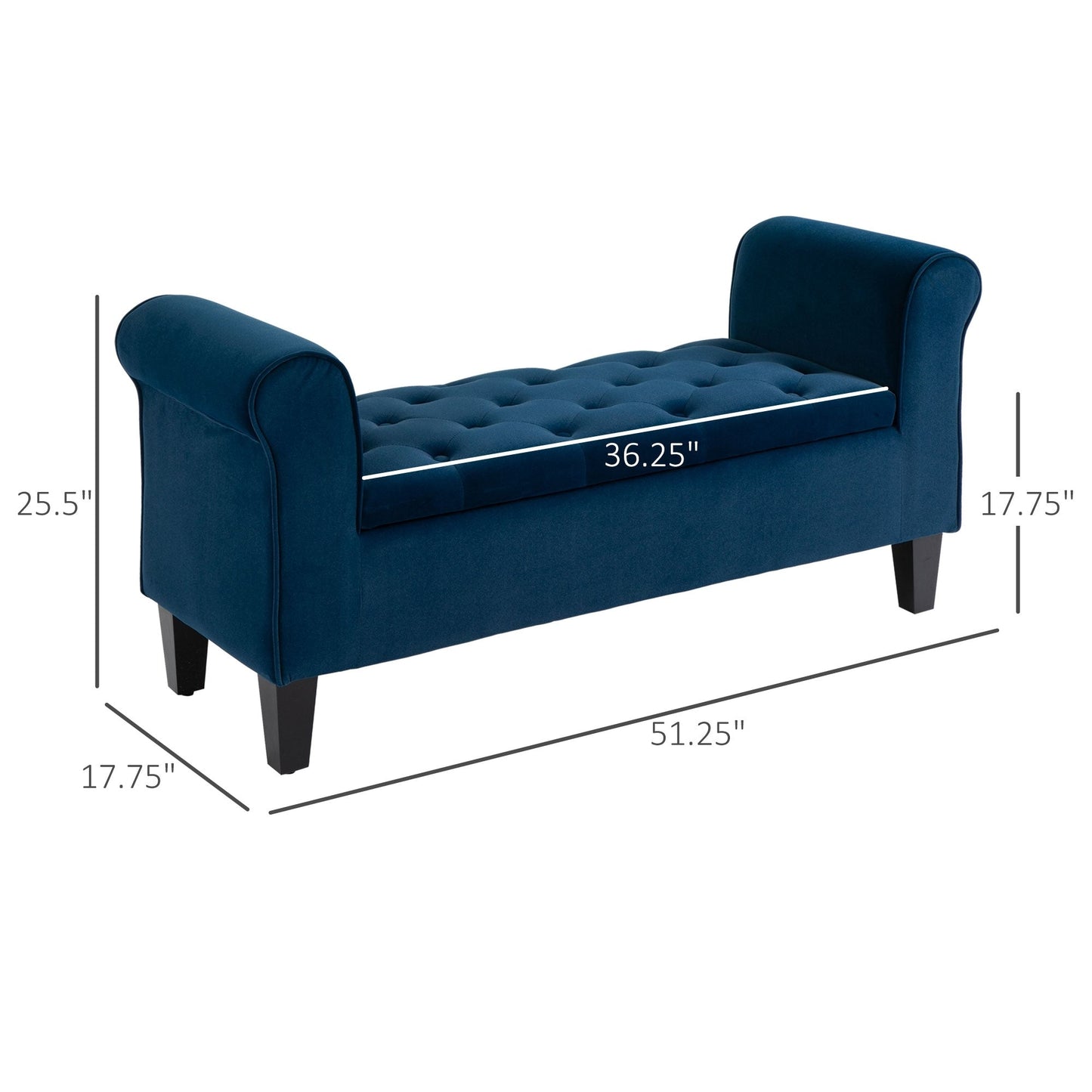 Banc ottoman de rangement capitonné à boutons HOMCOM, banc de lit rembourré avec accoudoirs roulés pour chambre, salon ou couloir