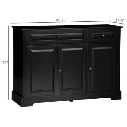 Buffet moderne HOMCOM avec placards de rangement, 2 tiroirs et étagères réglables, noir