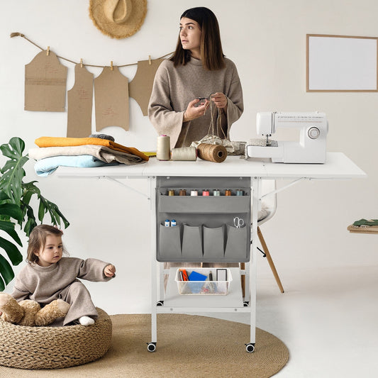 Table de bricolage réglable en hauteur avec étagères de rangement, table de découpe pliante mobile pour la maison, le bureau, la salle de couture, la salle d'artisanat