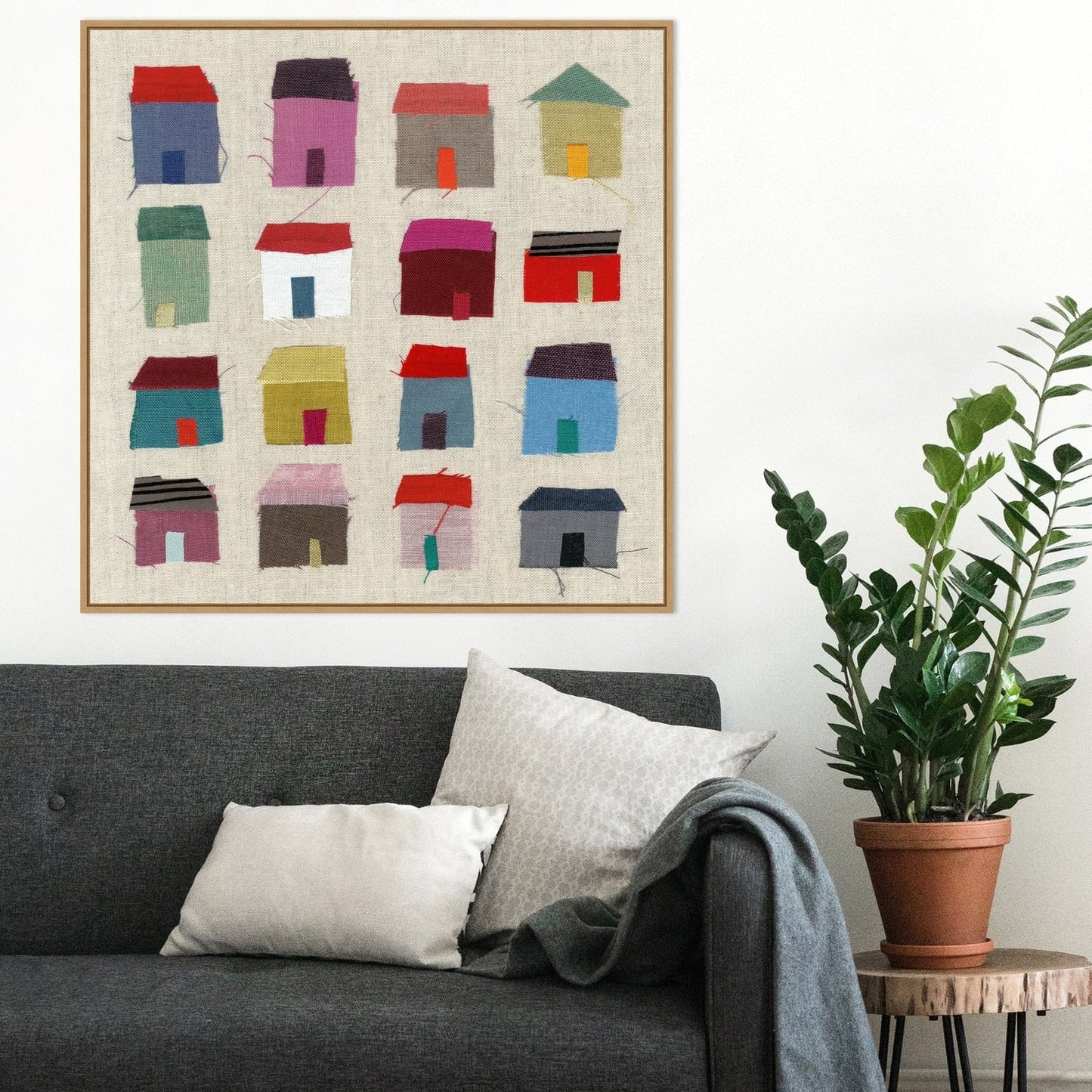 Houses by Jenny Frean Framed Canvas Wall Art Print - Sylvie Maple