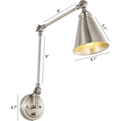 WINGBO Industrial Swing Arm Wall Sconce with Metal Shade,2-Pack...