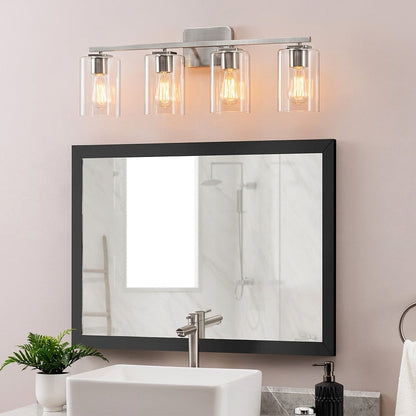 KAWOTI 29inch 4-Light Modern Bathroom Vanity Light with Clear Glass Shades