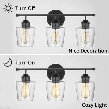 KAWOTI 3-Light Dimmable Bathroom Vanity Light with Glass Shade - L22 x W7 x H10.5
