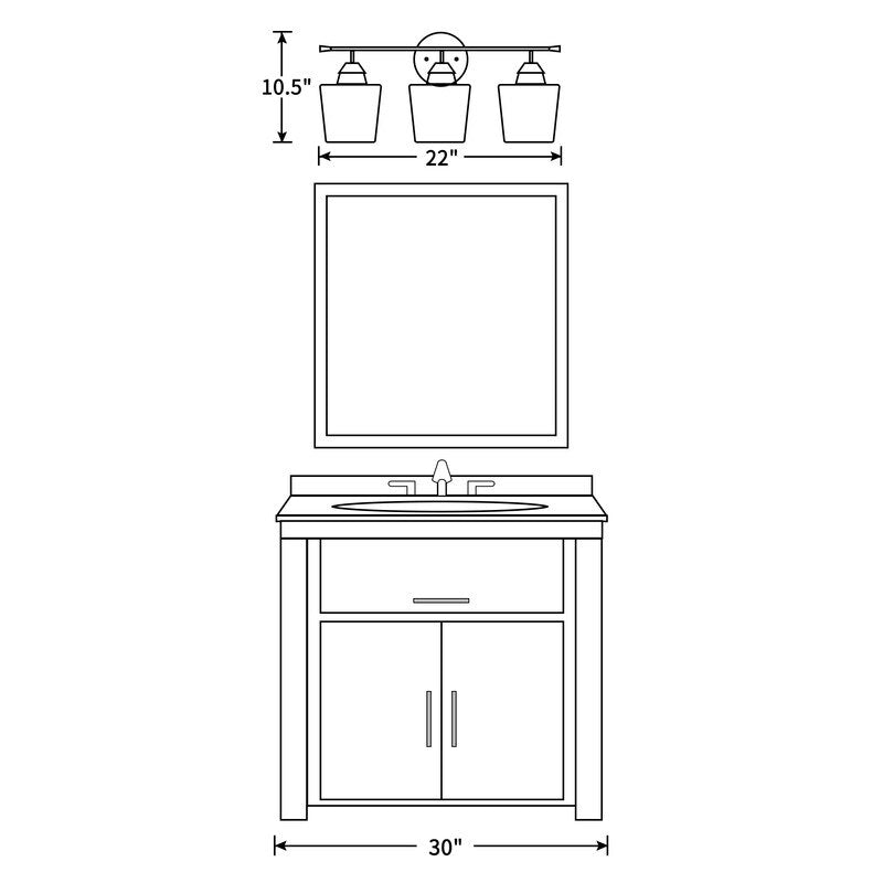KAWOTI 3-Light Dimmable Bathroom Vanity Light with Glass Shade - L22 x W7 x H10.5