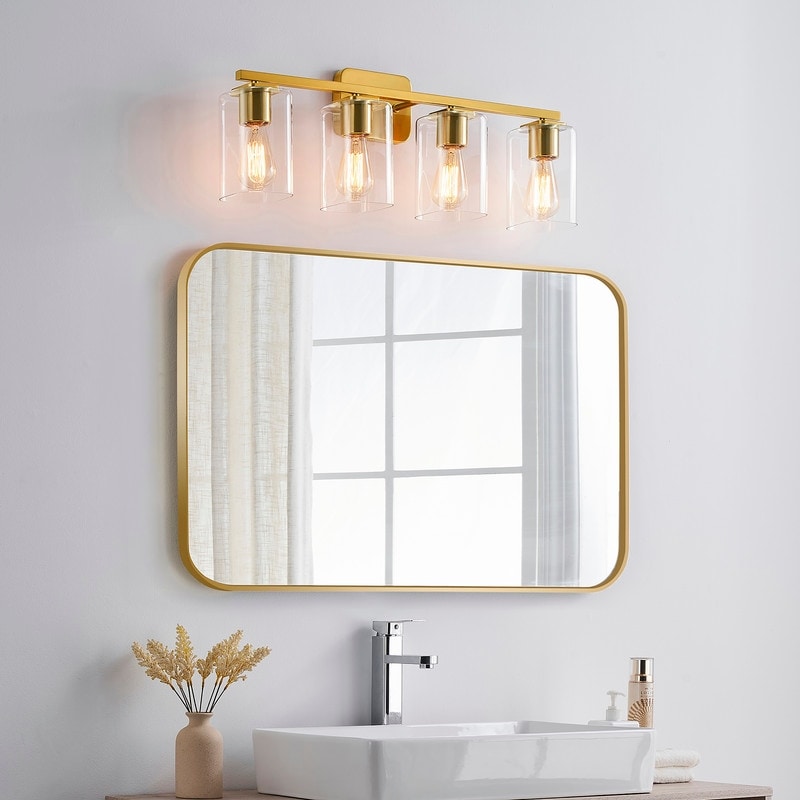 KAWOTI 29inch 4-Light Modern Bathroom Vanity Light with Clear Glass Shades