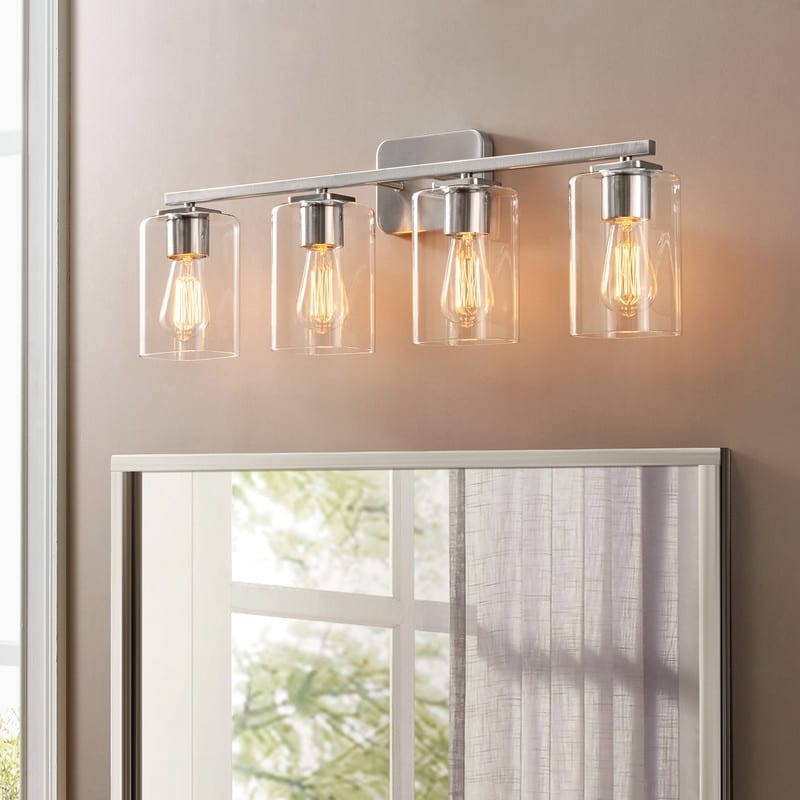 KAWOTI 29inch 4-Light Modern Bathroom Vanity Light with Clear Glass Shades