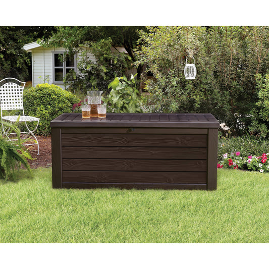 Coffre de rangement extérieur Keter Westwood, grand format, 150 gallons, en résine durable, pour meubles et fournitures, marron