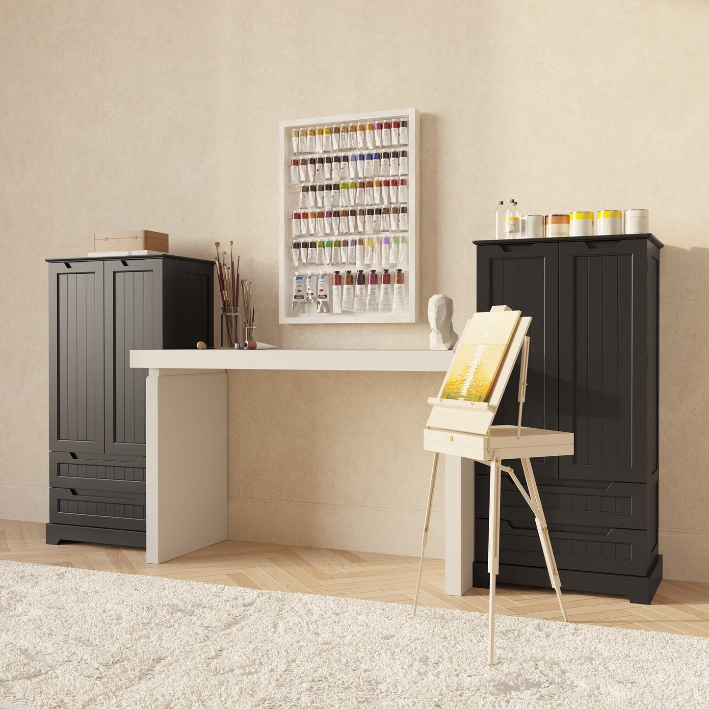Armoire de rangement pour cuisine, armoire de rangement pour salle de bain indépendante avec 2 portes et tiroirs