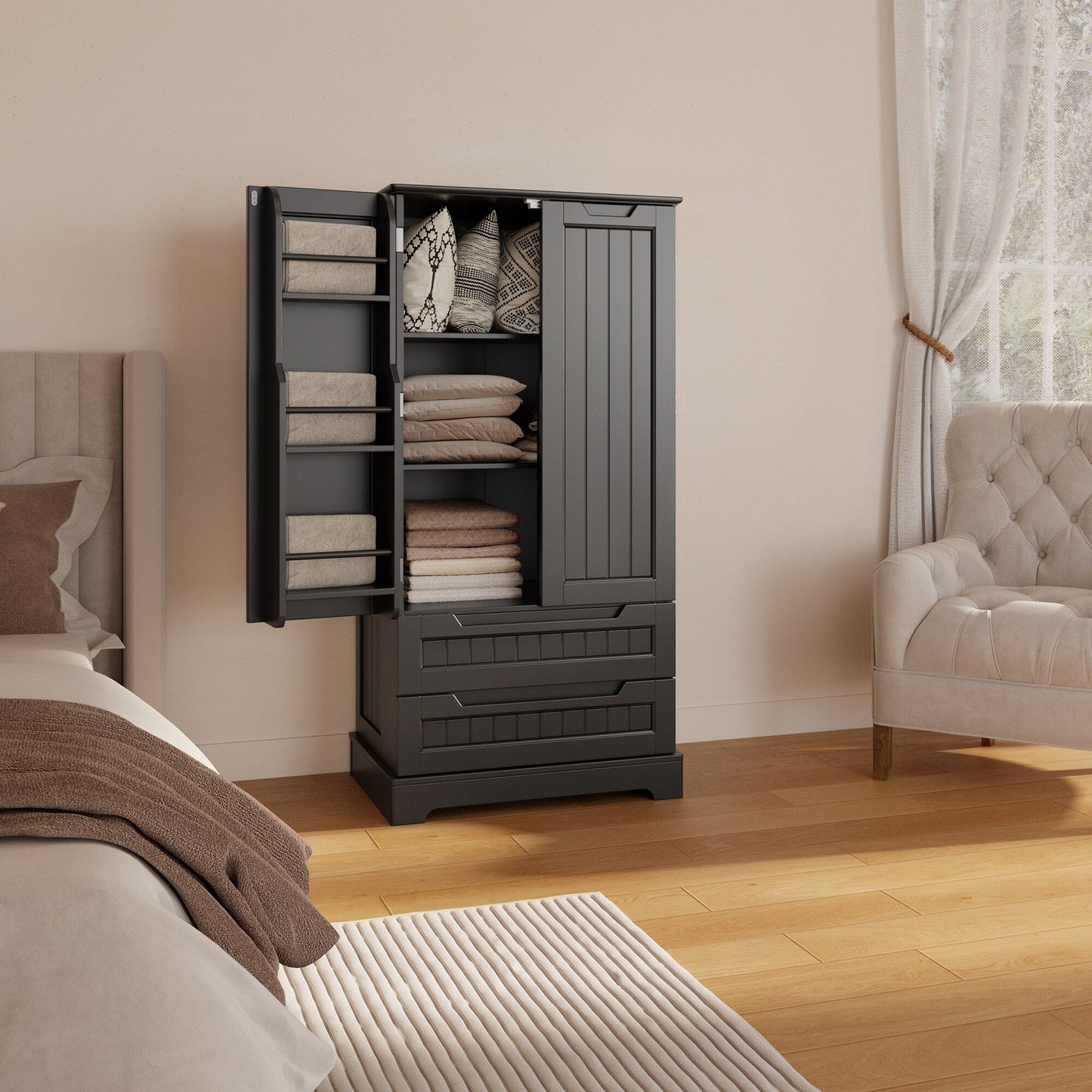 Armoire de rangement pour cuisine, armoire de rangement pour salle de bain indépendante avec 2 portes et tiroirs