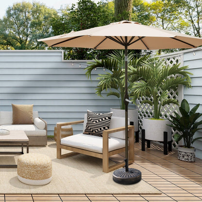 Parasol de patio Lopes de 9 pieds avec base en finition bronze et support de poids inclus