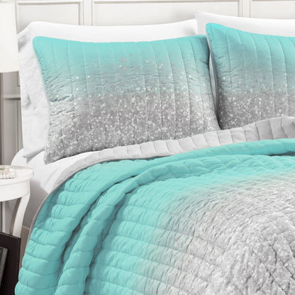 Lush Decor Glitter Ombre Metallic Print Quilt Set