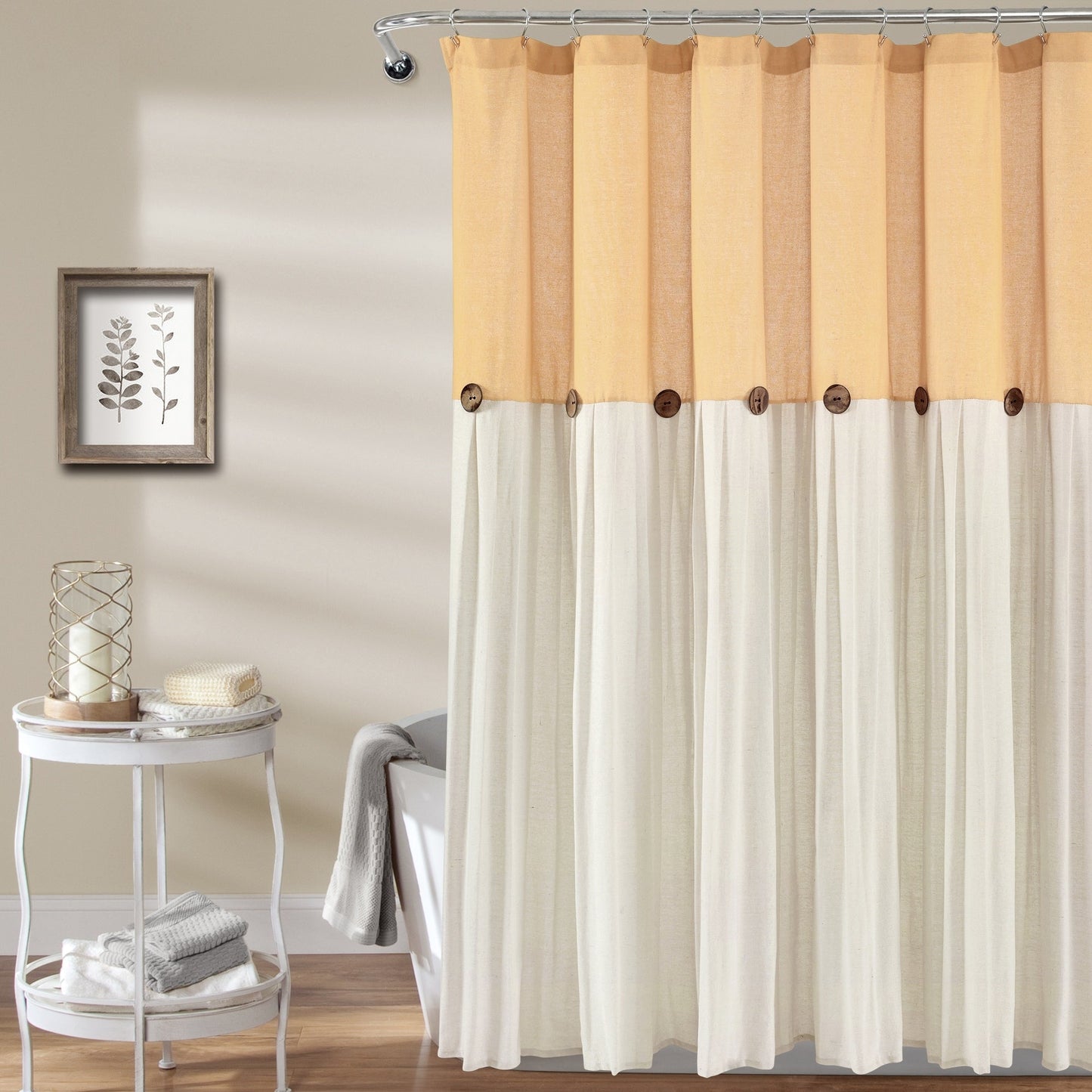 Lush Decor Two-tone Linen Button Shower Curtain