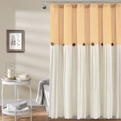 Lush Decor Two-tone Linen Button Shower Curtain