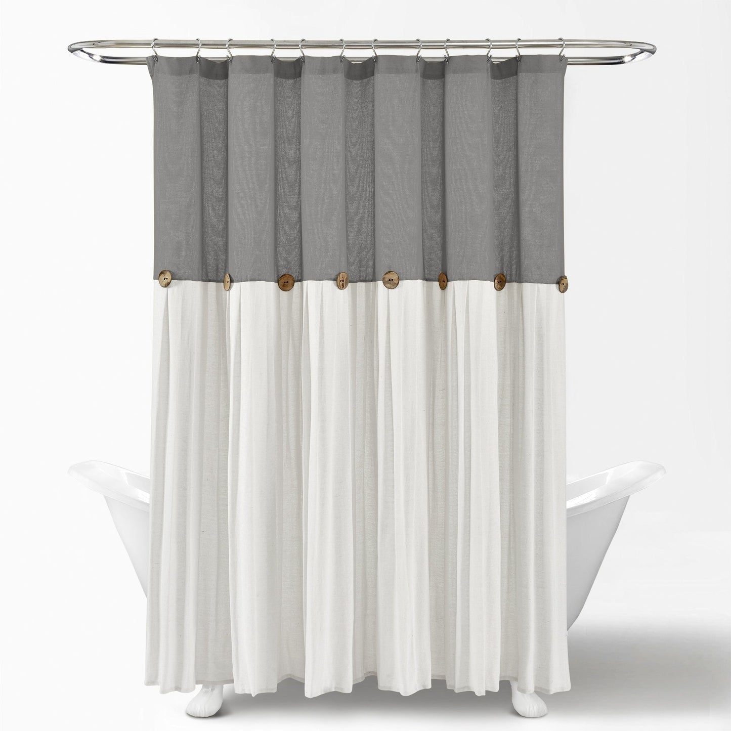 Lush Decor Two-tone Linen Button Shower Curtain