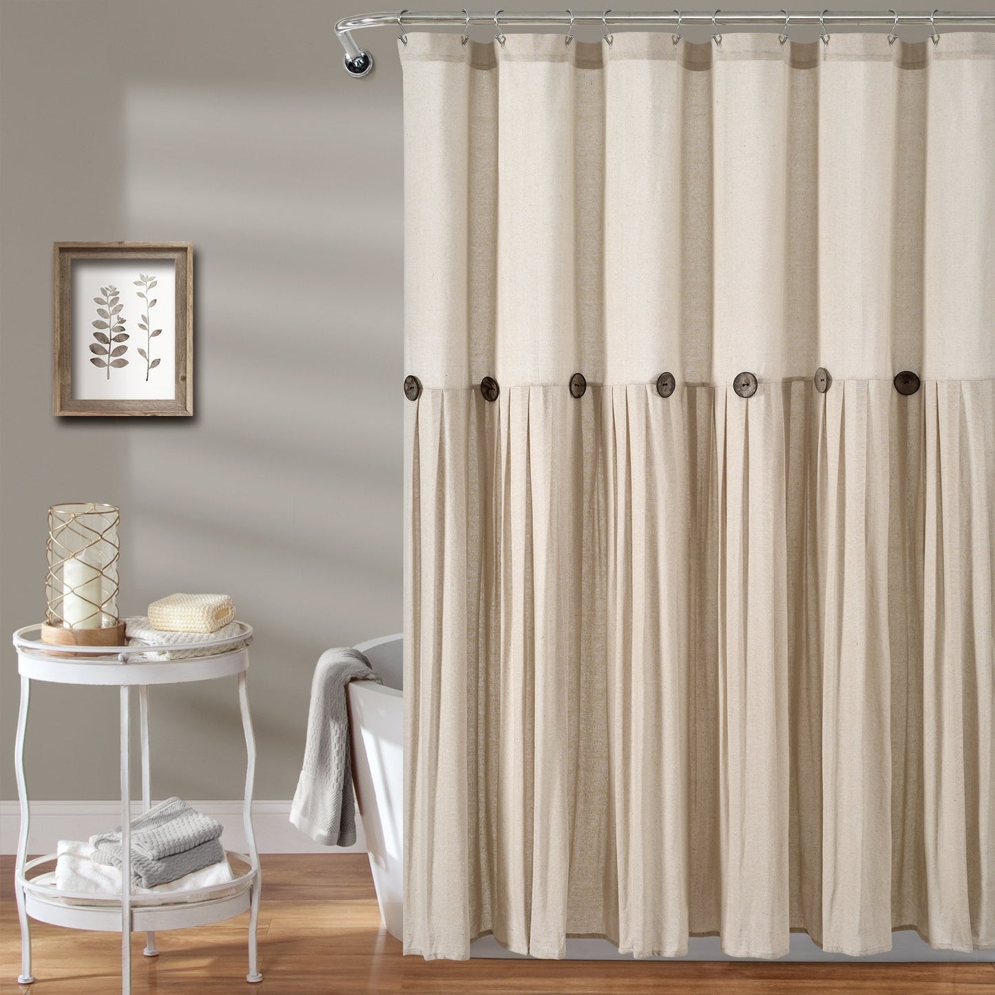 Lush Decor Two-tone Linen Button Shower Curtain