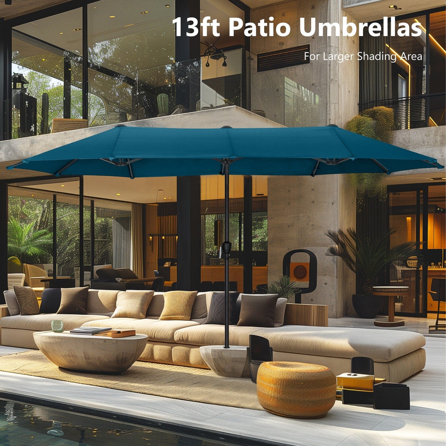MAISON ARTS 13ft Double -Sided Patio Umbrella Extra Large with Crank