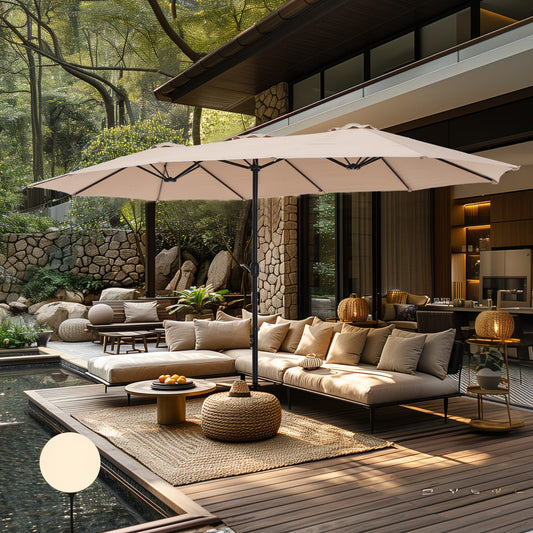 Parasol double extra large de 15 pieds pour patio double face de MAISON ARTS avec base incluse