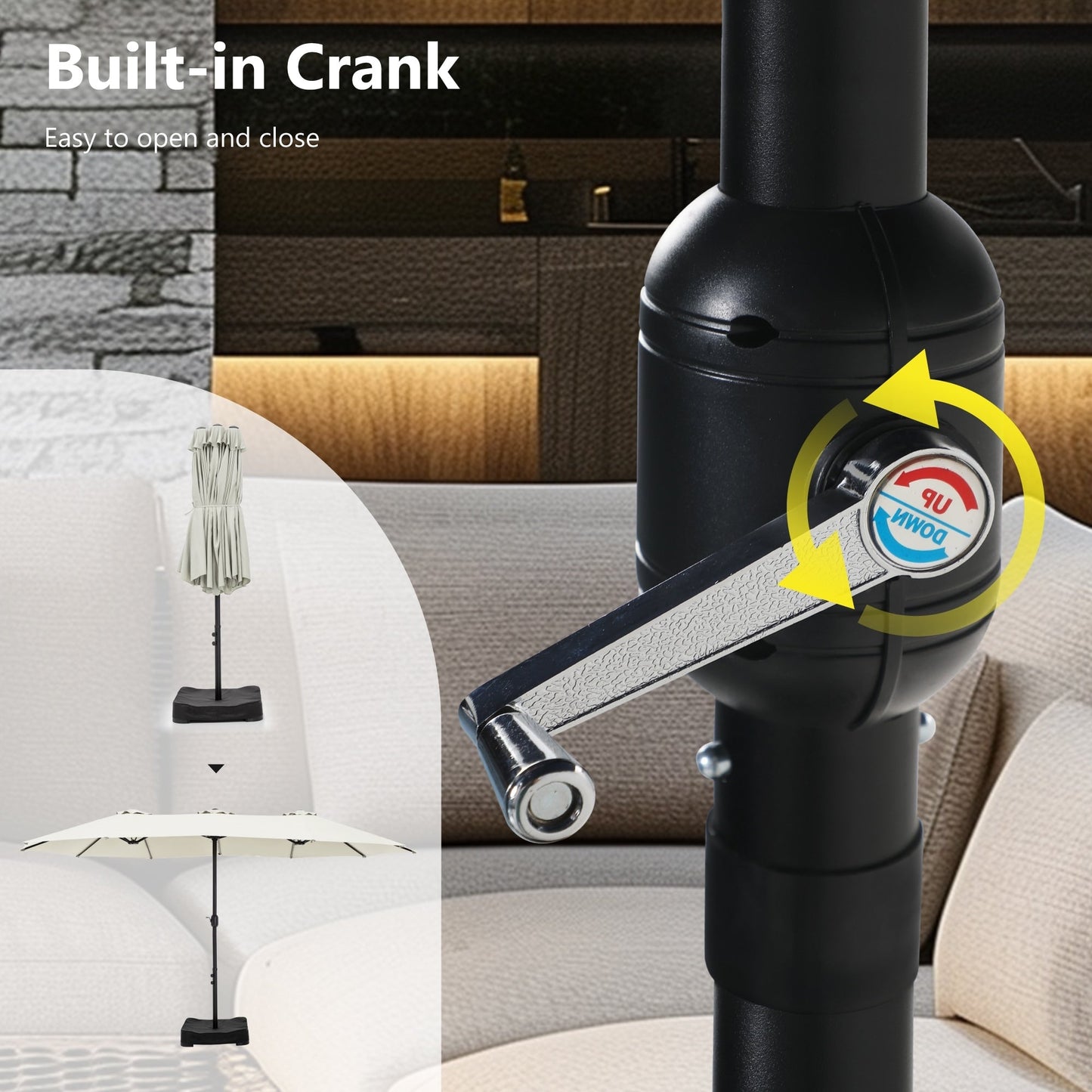 Parasol double extra large de 15 pieds pour patio double face de MAISON ARTS avec base incluse