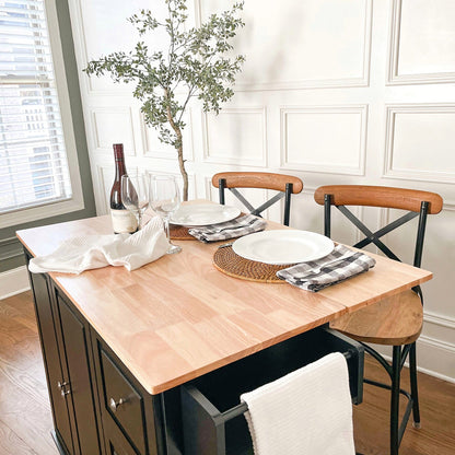 Desserte de cuisine Sophia &amp; William avec abattant et plateau en bois d'hévéa, desserte de cuisine roulante avec grand meuble de rangement