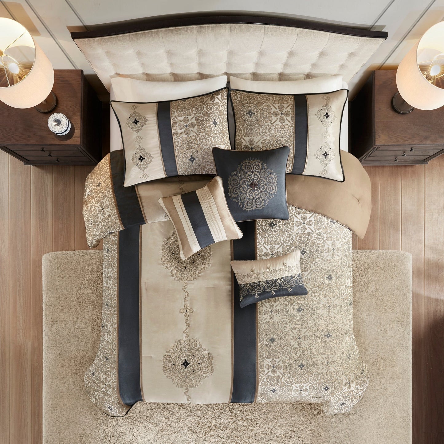 Madison Park Blaine 7 Piece Jacquard Comforter Set with Throw Pillows